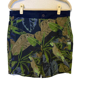 RHONE Mens Green Blue Parrots BARRIER Lined Swimwear Swim Shorts MEDIUM NWT